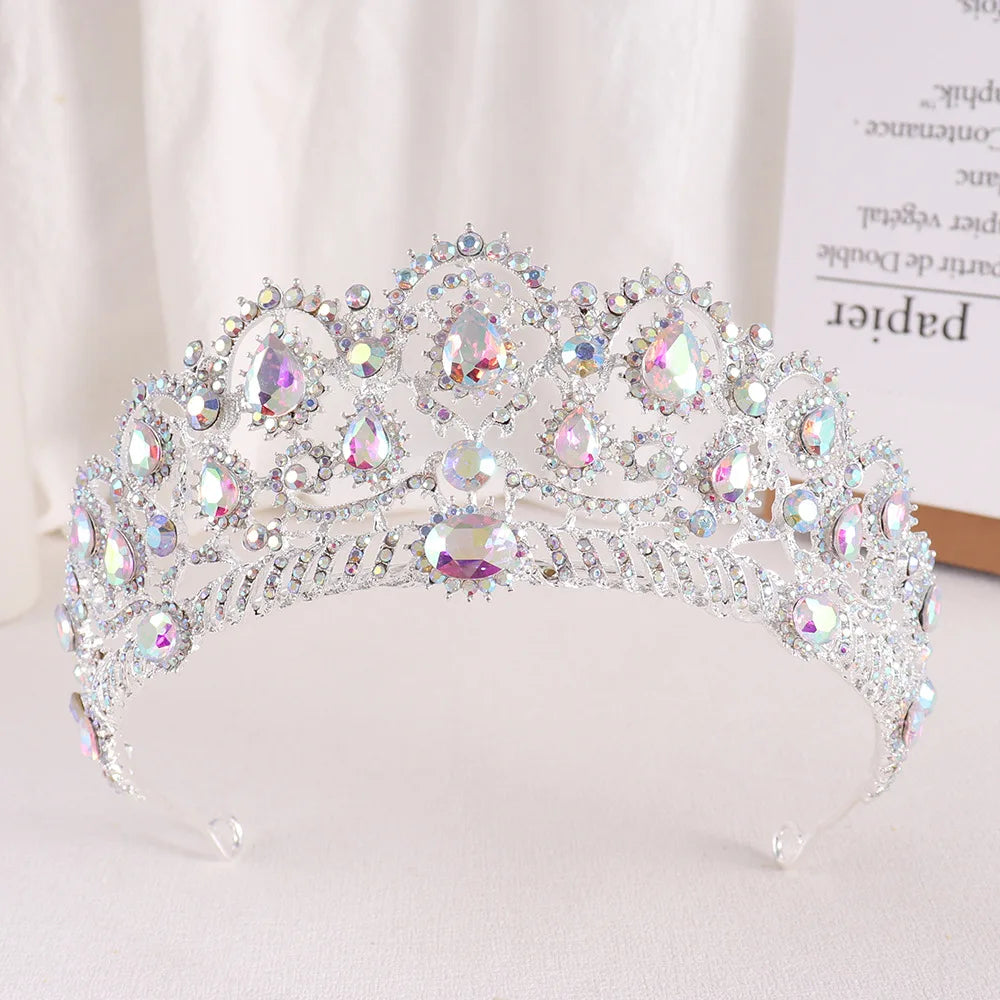 Rose Gold AB Color Rhinestone Wedding Crown Crystal Bridal Hair Accessories Women Tiaras Baroque Headband Queen Diadem Headwear - EUFASHIONBAGS