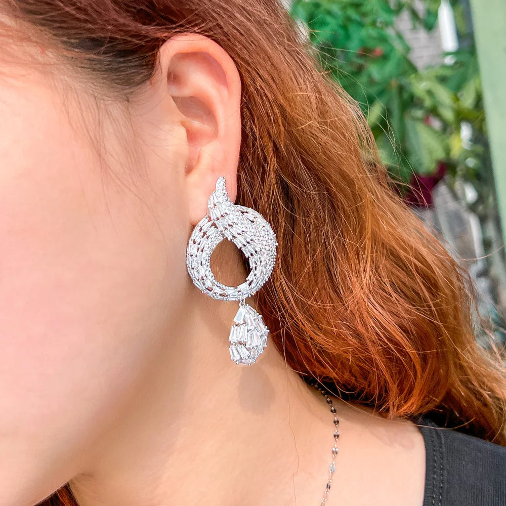 Luxury Design Full African Cubic Zirconia Pave Big Long Drop Dangle Wedding Bridal Earrings CZ Festive Jewelry - EUFASHIONBAGS