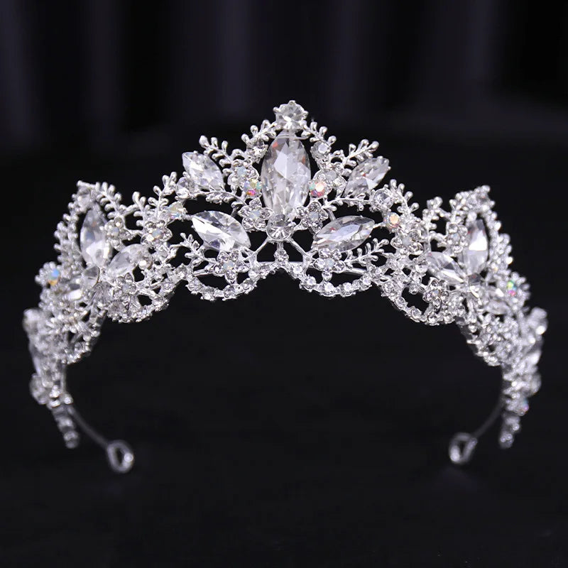 Diverse Silver Color Crystal Pearls Bridal Tiaras Crown Rhinestone Pageant Diadema Collares CZ Headband Wedding Hair Accessories - EUFASHIONBAGS