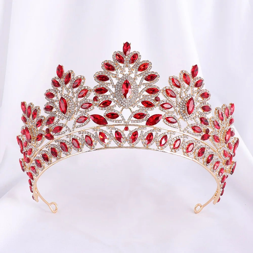 Baroque Pink Opal Wedding Big Crown Princess Headdress Crystal Bridal Tiaras Rhinestone Diadem Wedding Hair Jewelry Accessories - EUFASHIONBAGS