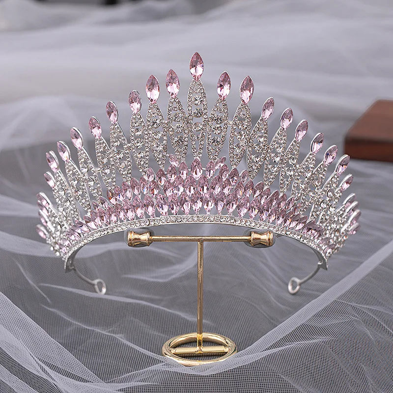 Quality Pageant Pink Bridal Crown Headdress Royal Queen Large Water Drop Crystal Tiaras Diadem Wedding Hair Jewelry Accessories - EUFASHIONBAGS