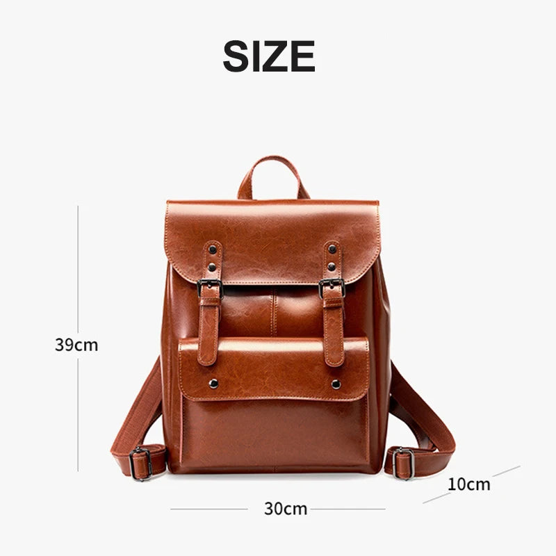 Genuine Leather Backpack for Women Vintage Preppy Style Backpacks Girls Fashion Cowhide School Bag Student Computer Bags