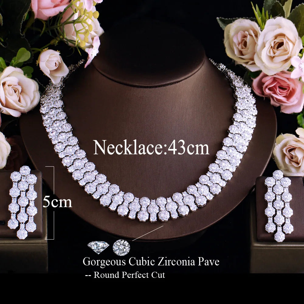 Glamorous Full Cubic Zirconia Pave Round Big Luxury Chunky Wedding Party Necklace Bridal Pageant Jewelry Sets - EUFASHIONBAGS