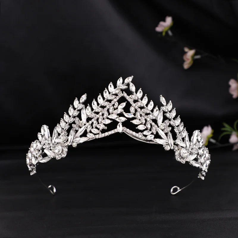 Luxury Crystal Wedding Hair Tiara Rhinestone Bridal Tiara Crown Silver Color Diadem Veil Tiaras Bride Hair Accessories Headpiece - EUFASHIONBAGS