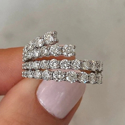 Simple Stylish Lines Cubic Zirconia Rings Women Silver Color Band Bridal Wedding Accessories Modern Jewelry for Party New