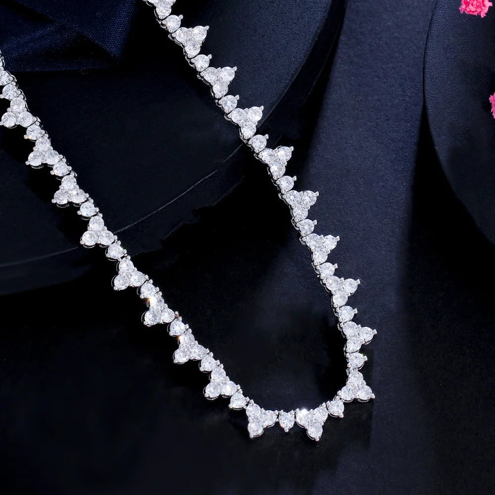 Genuine High Carbon Cubic Zirconia Triangle Chain Link Tennis Necklace for Women Wedding Engagement Accessories