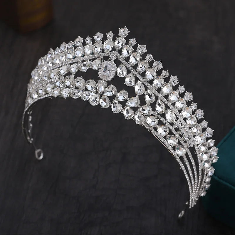 Luxury Crystal Heart Bridal Tiaras Headpiece Baroque Crowns Rhinestone Pageant Diadem Bride Headbands Wedding Hair Accessories - EUFASHIONBAGS