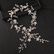 Cargar imagen en el visor de la galería, Long Flower Rhinestone Crystal Pearl Headbands Hairbands Tiaras For Bride Women Wedding Hair Accessories Ornaments Jewelry Gift