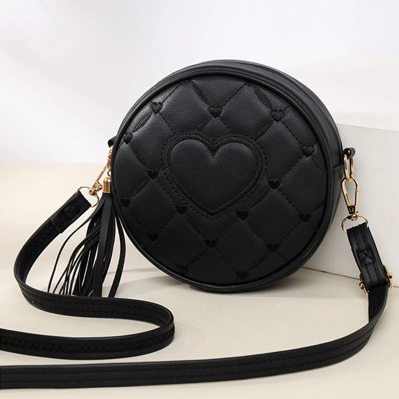 Fashion Trend Love Embroidery Small Round Bag Ladies Handbag Shoulder Bags New Small Women's Crossbody Bag - EUFASHIONBAGS