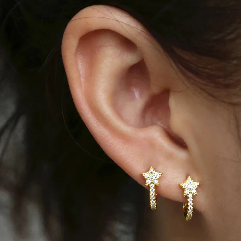 Chic Stars Hoop Earrings Women Dainty Ear Piercing Accessories Daily Wear Fashion Versatile Girls Earrings Hot Jewelry