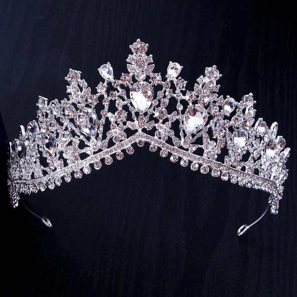 Baroque Luxury Silver Color Blue Opal Crowns Wedding Hair Accessories Elegant Queen Crystal Tiaras Diadem Bridal Dress Headbands