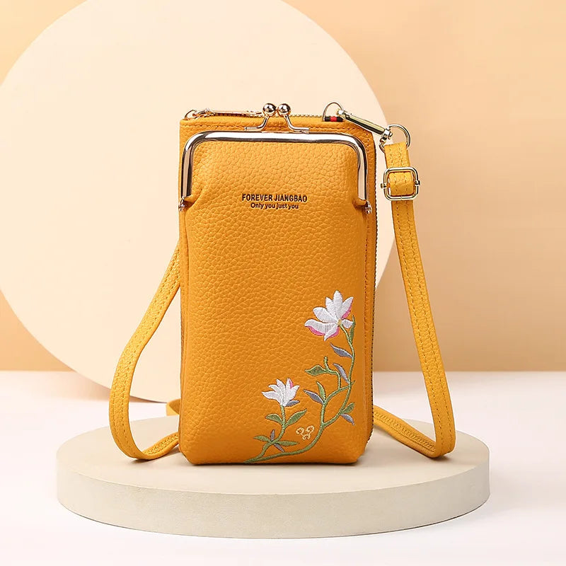 New Women's Bag Long Embroidered Mobile Phone Bags Female Shoulder Crossbody Bag Cards Holder Coin Wallet Girls Handbag