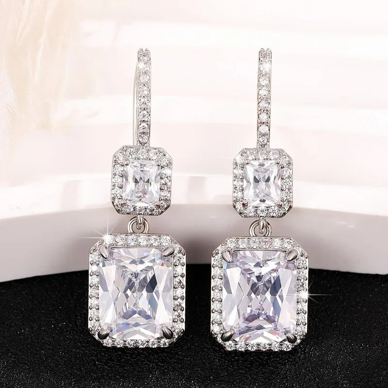 New Arrival Women Wedding Earrings Silver Color Luxury Cubic Zirconia Temperament Female Dangle Earrings Fashion Jewelry - EUFASHIONBAGS