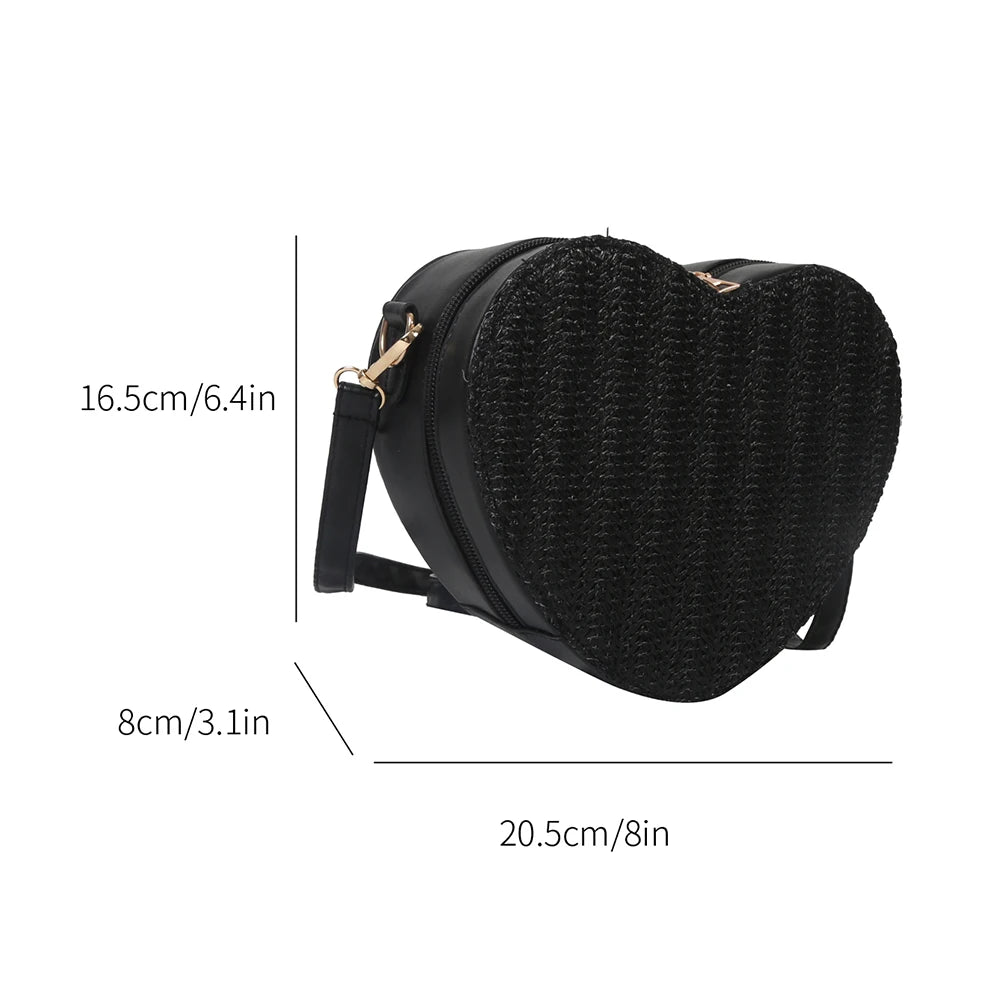 Love Heart Shaped Straw Bag for Women Shoulder Messenger Bags Luxury Designer Handbag Tote Summer Beach Vacation Bolsas 2023 - EUFASHIONBAGS