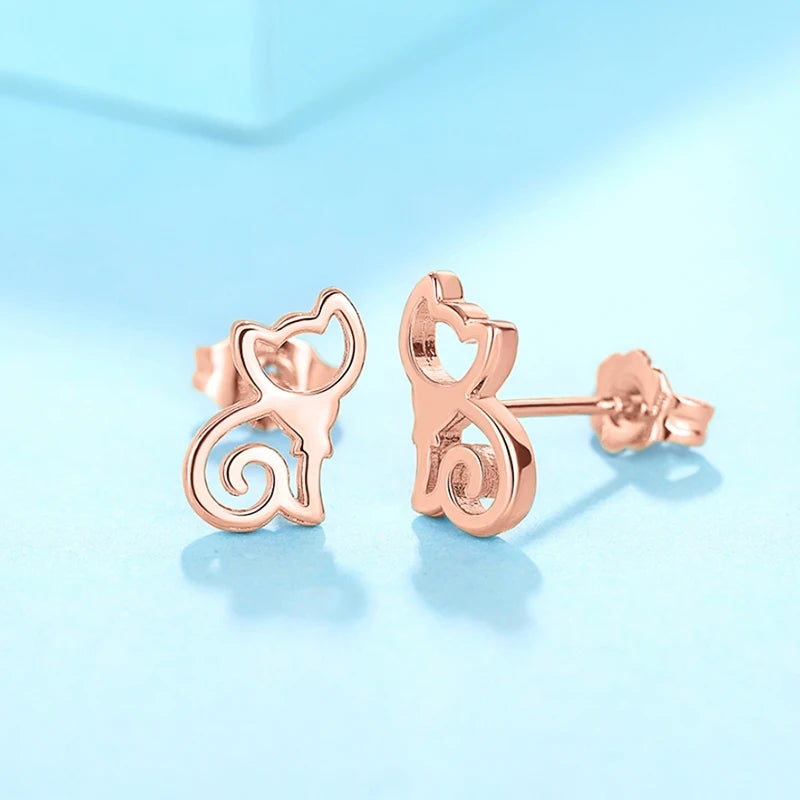 Dainty Cute Cat Stud Earrings Female Metallic Style Animal Accessories for Daily Life Versatile Jewelry Teen Girls Gift