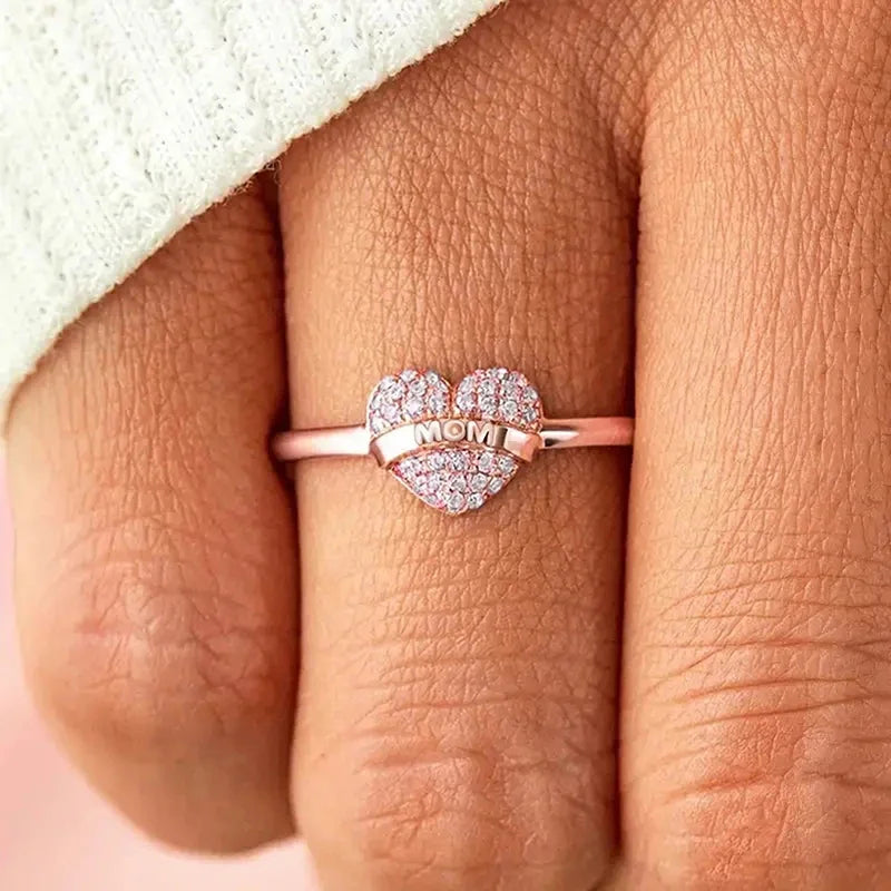 Romantic Heart Mom Design Rings for Women Noble Rose Gold Color Finger Accessories Modern Mother’s Day Best Gifts Jewelry