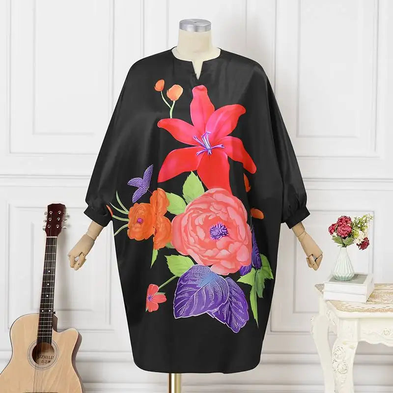 Plus Size 5XL Women Bohemian Sundress 2024 Autumn Floral Printed Elegant Midi Dress 3/4 Bat Sleeve Casual Loose Retro Robe - EUFASHIONBAGS