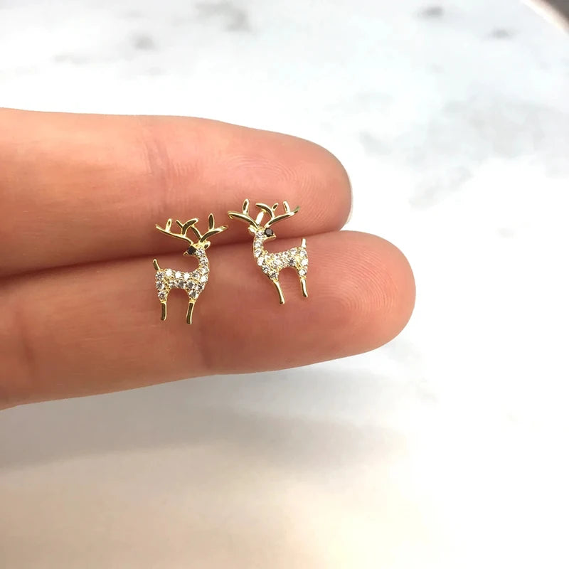 Dainty Delicate Animal Stud Earrings Female Cute Girls Everyday Jewelry with Brilliant Zirconia Exquisite Elk Accessories