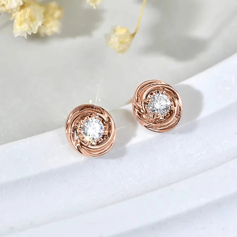 Graceful Shiny Cubic Zirconia Stud Earrings for Women All-matching Rose Gold Color Accessories Noble Engagement Jewelry - EUFASHIONBAGS