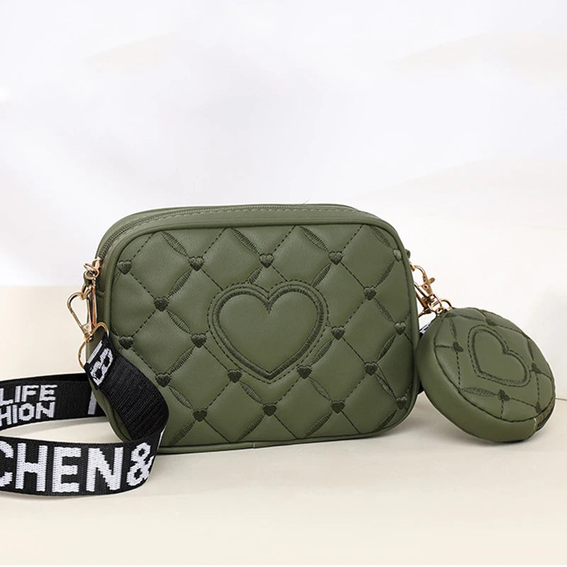 Women's Armpit Bag New Mother Two-piece Set PU Leather Texture Heart-shaped Pattern Crossbody Bag Small Shoulder Bag - EUFASHIONBAGS