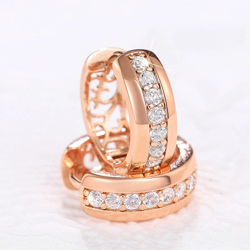 New Rose Gold Color Hoop Earrings with One Line CZ Temperament Women's Circle Earrings Hollow Pattern Statement Jewelry - EUFASHIONBAGS