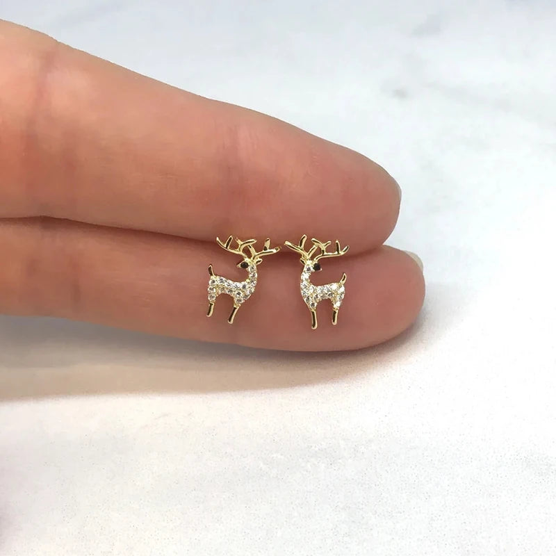 Dainty Delicate Animal Stud Earrings Female Cute Girls Everyday Jewelry with Brilliant Zirconia Exquisite Elk Accessories