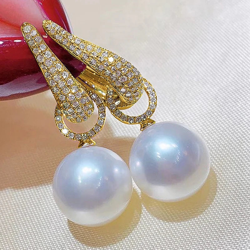 New Trend Imitation Pearl Dangle Earring for Women Luxury Silver Color Bling Cubic Zirconia Fashion Elegant Lady Jewelry