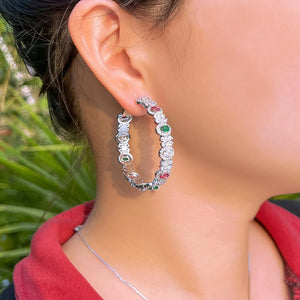 Luxury Multicolor Cubic Zirconia Hoop Earrings Chunky Women Party Wedding Jewelry b136