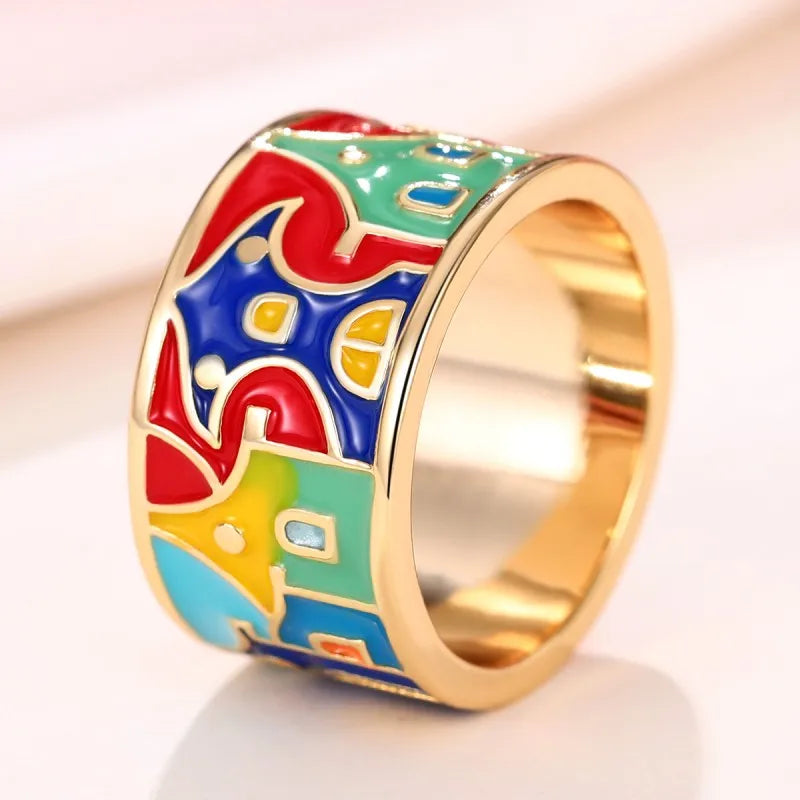 Creative Colored Housed Design Enamel Finger Ring for Women Gold Color Band Funny Girls Rings Gift Hip Hop Party Jewelry - EUFASHIONBAGS