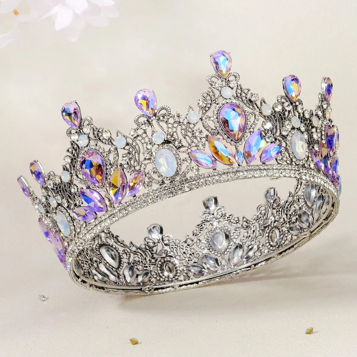 Luxury Royal Queen Mixcolor Crystal Wedding Crown Glass Round Tiaras Rhinestone Pageant Diadem Headdress Bridal Hair Accessories - EUFASHIONBAGS