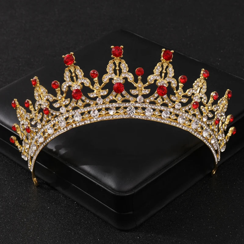 Baroque Gold Color Red Crystal Tiaras And Crowns Rhinestone Bridal Diadem Crown Tiara For Women Wedding Hair Accessories Jewelry - EUFASHIONBAGS