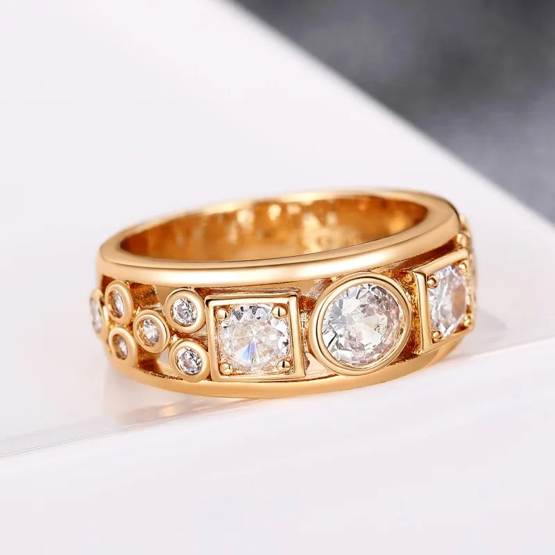 Geometric CZ Gold Color Rings for Women Fashion Versatile Design Wedding Bands Accessories Party Modern Statement Jewelry