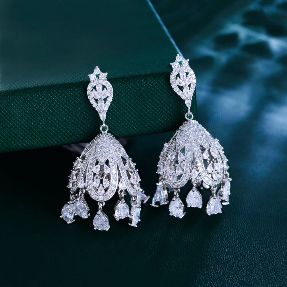 Dangling Water Drop White Cubic Zirconia Luxury Sparkly Long Big Women Wedding Bridal Party Earrings Jewelry - EUFASHIONBAGS