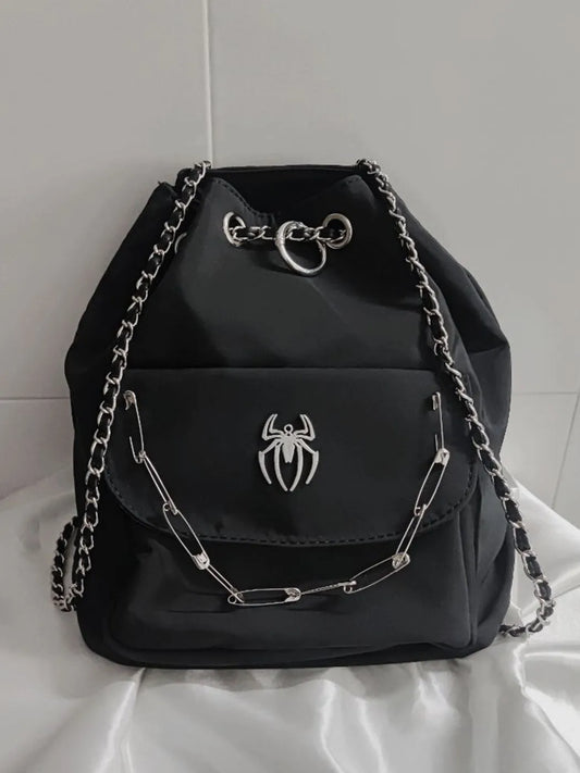 Gothic Black Y2k Backpacks Women New Punk Dark Hot Girls Chain Casual Backpack Ladies Harajuku Vintage Mochila Aesthetic - EUFASHIONBAGS