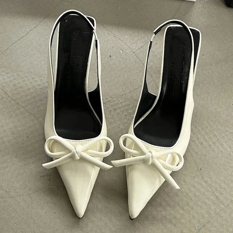 Brand Pointed Toe High Heels Female Sandals Butterfly-Knot Elegant Office Shoes Ladies Sexy Fashion Slingbacks Dress Shoes Women