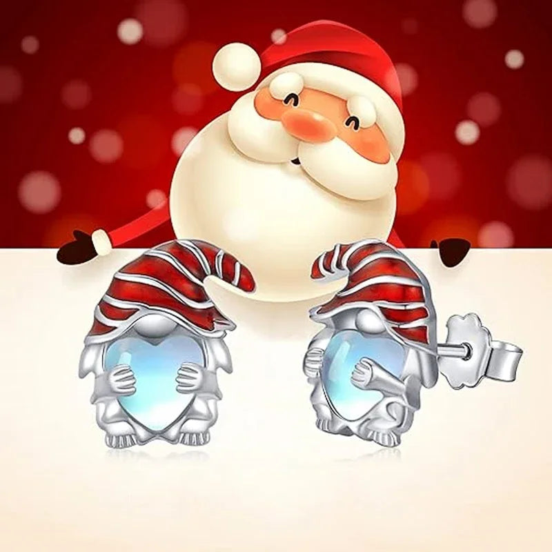 Cute Santa Claus Design Christmas Earrings for Women Red Hat Love Imitation Moonstone Stone Creative Fashion Ear Jewelry - EUFASHIONBAGS