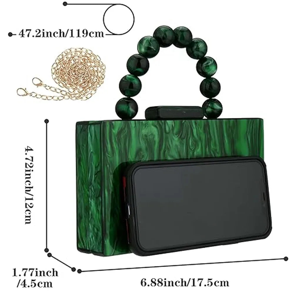 Pearl Marble Dark Green Acrylic PVC Evening Bags Women Luxury Crossbody Bag Purses And Handbags Wedding Party Beach Flap - EUFASHIONBAGS