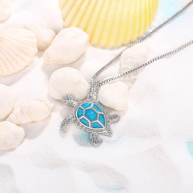 Trendy Animal Turtle Pendant Box Necklace for Lady Fashion Aesthetic Cute Statement Jewelry Silver Color Chic Accessories