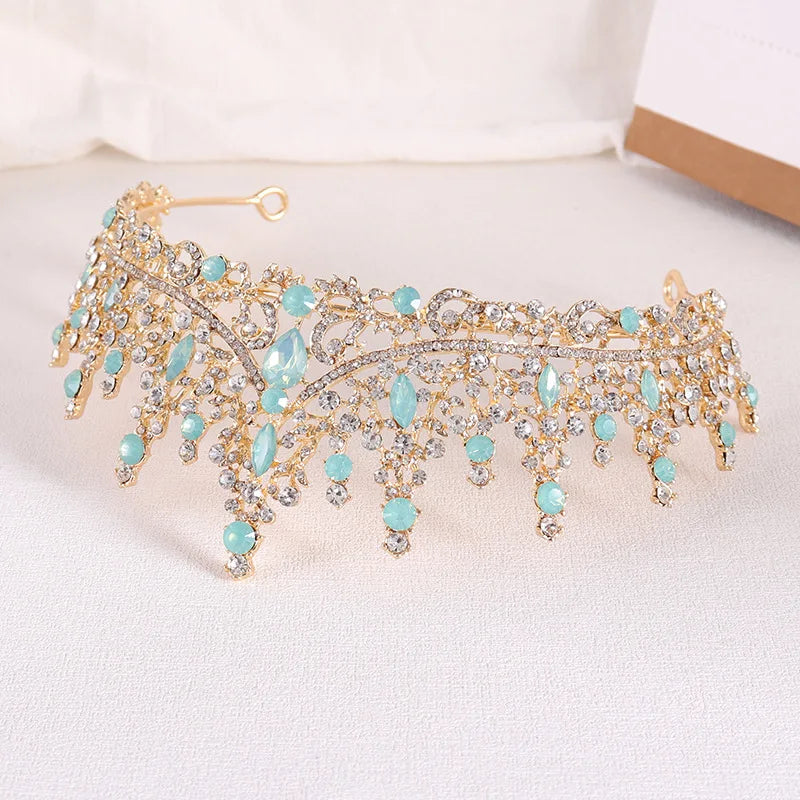 Baroque Princess Queen Opal Crystal Bridal Tiaras Crowns Luxury Elegant Headwear Diadem Wedding Hair Dress Jewelry Accessories - EUFASHIONBAGS