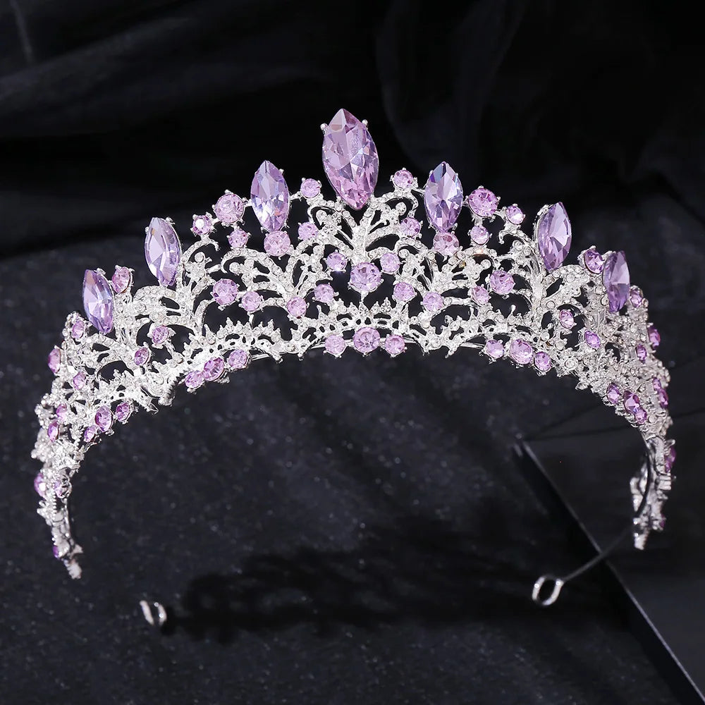 New Baroque Luxury Purple Crystal Bridal Tiaras Cubic Zircon Crown Rhinestone Pageant Diadem Headpieces Wedding Hair Accessories - EUFASHIONBAGS