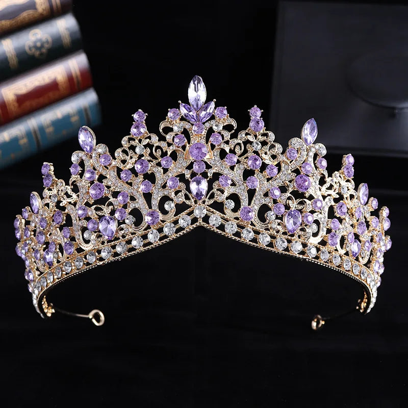 Trendy Baroque Sky Blue Rhinestone Crystal Queen Crown Wedding Tiara Women Beauty Pageant Diadem Bridal Hair Accessories Jewelry - EUFASHIONBAGS