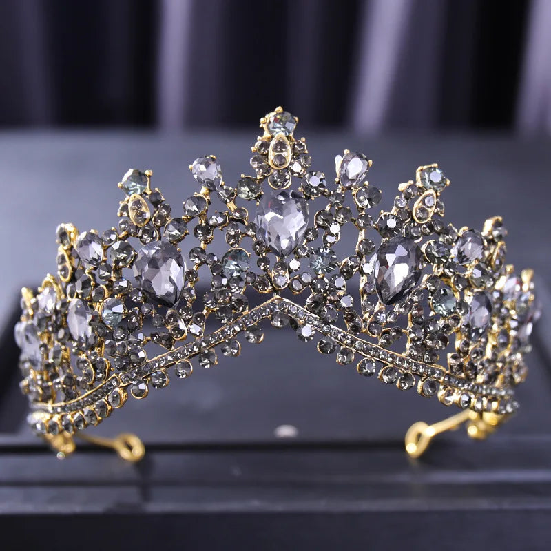 Baroque Luxury Silver Color Blue Opal Crowns Wedding Hair Accessories Elegant Queen Crystal Tiaras Diadem Bridal Dress Headbands