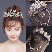 Laden Sie das Bild in den Galerie-Viewer, Luxury Butterfly Crystal Bridal Jewelry Sets for Women Rhinestone Tiaras Crown Necklace Earrings Set Wedding Costume Jewelry Set