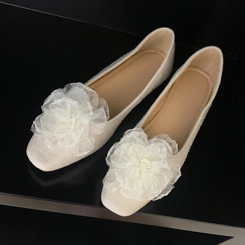 Lace Flower Designer Women Shoes Shallow Comfort Soft Sole 2025 New Footwear Female Low Heel Fashion Brand Dress Shoes Ladies