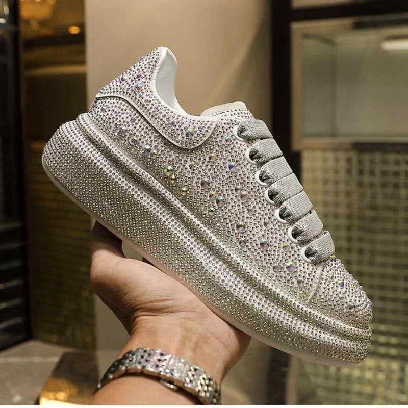 Glitter Rhinestone Luxury Platform Sneakers Shoes Women Comfort Thick Bottom Casual Footwear Female Diamond Designer Shoes Women