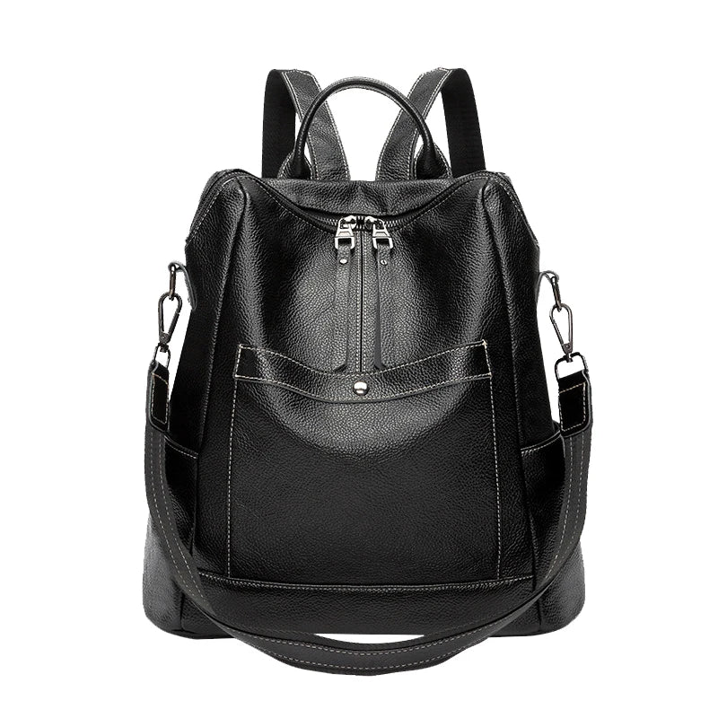 Genuine Leather Women's Backpack Large  Fashion Casual Shoulder Bag Soft High Quality Cowhide Foldable Girls Backpacks