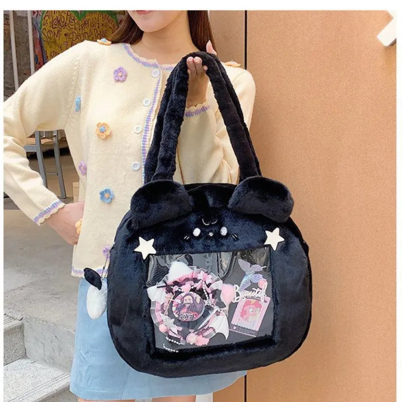 Plush Transparent Black Ita Bag Women Autumn Winter Harajuku Shoulder Crossbody Bags Girls Large Itabag Handbag