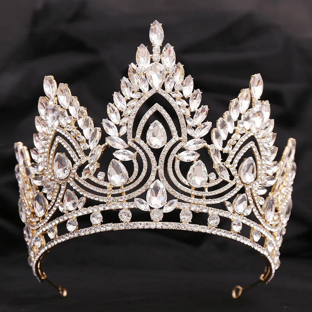 Big Miss Universe Crystal Royal Queen Witch Crowns Rhinestone Bridal Tiara Women Costume Pageant Diadem Wedding Hair Accessories - EUFASHIONBAGS