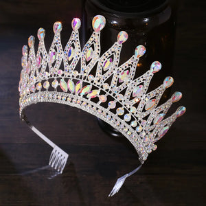 Baroque Miss Universe Queen Large Crystal AB Tiaras Crown For Bridal Women Wedding Diadem Comb Princess Party Hair Dress Jewelry