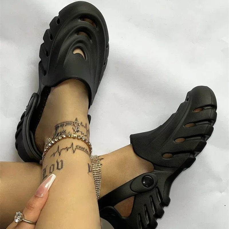 Openwork Slippers Women's Sandals Casual Hole Shoes Couple Plus Size 44 45 Breathable Beach Flip-flops Flat Summer Women Shoes